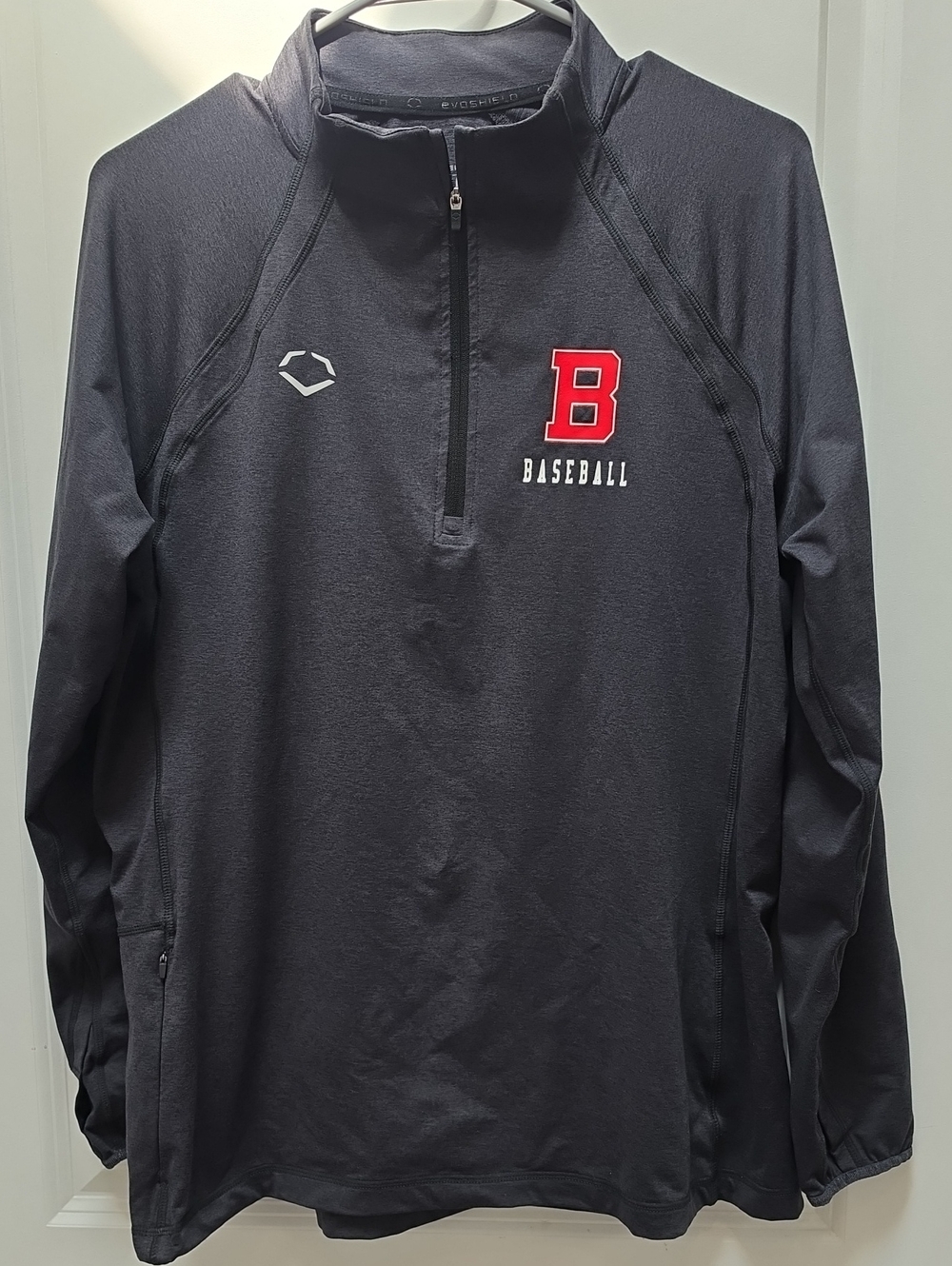 Men's Black Quarter-Zip Baseball Pullover with Red 'B' Accent